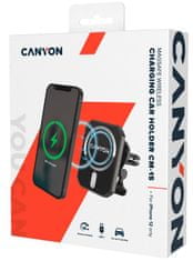 Canyon držák telefonu do ventilace auta MagSafe CM-15 pro iPhone12/13, magnetický, wireless nabíjení 15W, USB-C