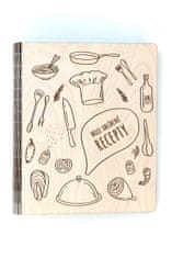 MAJA DESIGN Dřevěný zápisník - kuchařka - Moje oblíbené recepty, Čistý, A4