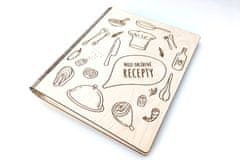 MAJA DESIGN Dřevěný zápisník - kuchařka - Moje oblíbené recepty, Čistý, A4