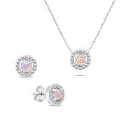 Brilio Silver Půvabný stříbrný set šperků s opály SET225WP (náušnice, náhrdelník)