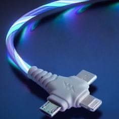 Northix Světelný nabíjecí kabel USB 3 v 1, 1 m – modrý 