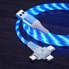 Northix Světelný nabíjecí kabel USB 3 v 1, 1 m – modrý 