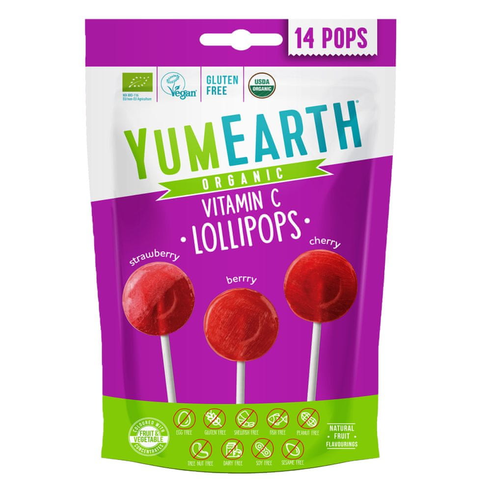 YUMEARTH BIO Ovocná lízátka s vitamínem C - s příchutí jahody, třešně a lesních plodů 14ks, 87g