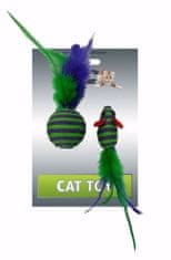 Papillon Myš a míček s peřím zeleno-fialová pruhy mat