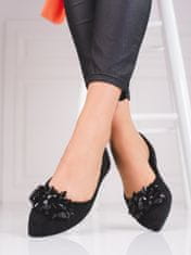 Amiatex Krásné baleríny černé dámské bez podpatku + Ponožky Gatta Calzino Strech, černé, 37
