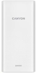 Canyon powerbanka PB-2001, 20000mAh Li-poly, Input 5V/2A microUSB + USB C, Output 5V/2.1A USB-A, bílá