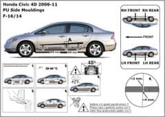 Rider Ochranné boční lišty na dveře, Honda Civic VIII, 2006-2012, Sedan, 4 dveř.