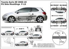 Ochranné boční lišty na dveře, Toyota Auris, 2006-2012, 3 dveř.