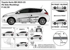 Ochranné boční lišty na dveře, Toyota Auris II, 2012-2015, Hatchback
