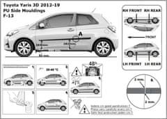 Rider Ochranné boční lišty na dveře, Toyota Yaris III, 2011-2020, 3.dveř.