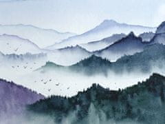 AG Design Modrozelený les v mlze, vliesová fototapeta, 360x270 cm