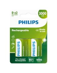Philips Baterie R20B2A300/10 nabíjecí D 3000mAh 2ks