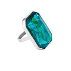 Preciosa Luxusní ocelový prsten s ručně mačkaným kamenem českého křišťálu Preciosa Ocean Emerald 7446 66 (Obvod 57 mm)