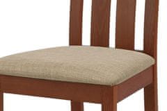 Autronic Dřevěná jídelní židle Jídelní židle, masiv buk, barva třešeň, látkový béžový potah (BC-2602 TR3)
