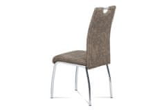 Autronic Moderní jídelní židle jídelní židle, látka hnědá, bílé prošití / chrom (HC-486 BR3)
