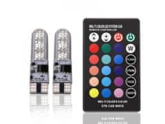 commshop RGB LED autožárovky W5W T10 s dálkovým ovládáním, 2ks