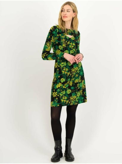 Blutsgeschwister Černo-zelené dámské květované šaty s průstřihem Blutsgeschwister Petite Rafinesse