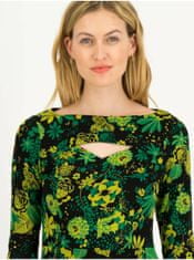 Blutsgeschwister Černo-zelené dámské květované šaty s průstřihem Blutsgeschwister Petite Rafinesse XS