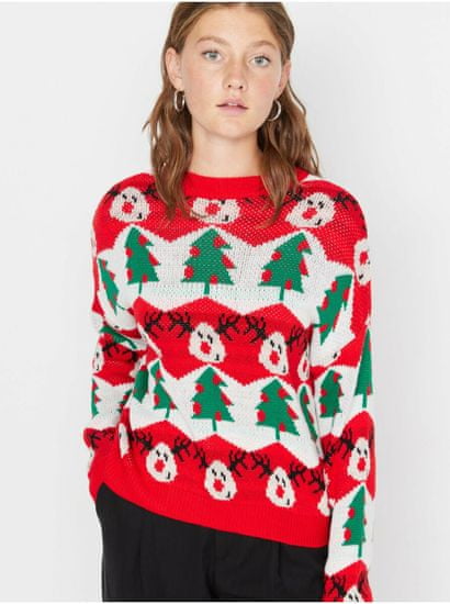 Trendyol Bílo-červený dámský svetr s vánočním motivem Trendyol