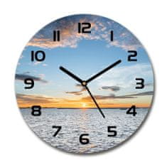 Wallmuralia Skleněné hodiny kulaté Západ slunce nad mořem bílé fi 30 cm