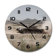 Wallmuralia Skleněné hodiny kulaté Tank na poušti bílé fi 30 cm