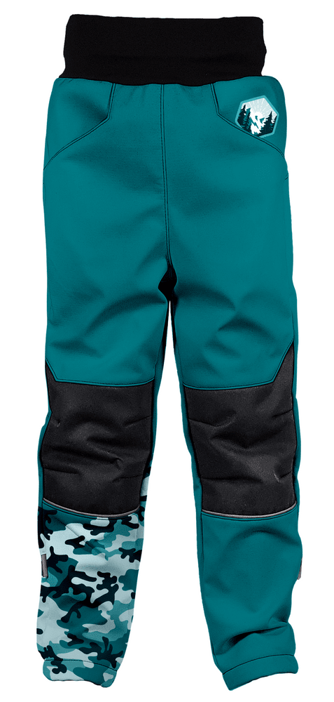 WAMU chlapecké zateplené softshellové kalhoty - Maskáč tyrkysová 116/122