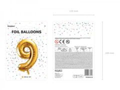 Paris Dekorace Foliový zlatý balónek číslice 9, 86 cm
