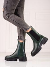Amiatex Komfortní dámské zelené kotníčkové boty na plochém podpatku + Ponožky Gatta Calzino Strech, odstíny zelené, 37