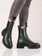 Amiatex Komfortní dámské zelené kotníčkové boty na plochém podpatku, odstíny zelené, 37