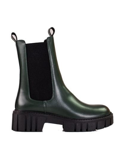 Amiatex Komfortní dámské zelené kotníčkové boty na plochém podpatku