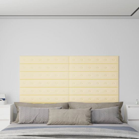 Greatstore Nástěnné panely 12 ks krémové 90 x 15 cm umělá kůže 1,62 m²