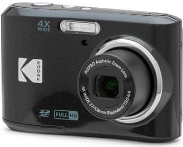 moderní kompaktní digitální fotoaparát kodak fz45 videa hd fotorežimy 16mpx fotky detekce obličeje redukce červených očí usb port a kabel aa baterie