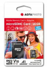 Agfaphoto Paměťová karta AGFA Micro SDHC 16 GB 90 MB / s U1 V10 + ADAPTÉR