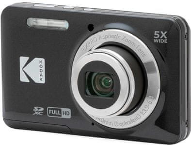 moderní kompaktní digitální fotoaparát kodak fz55 videa hd fotorežimy 16mpx fotky detekce obličeje redukce červených očí usb port a kabel liion baterie