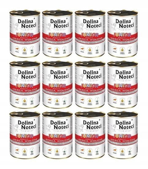DOLINA NOTECI Premium Junior 12x 400 g konzerva s hovězími srdíčky