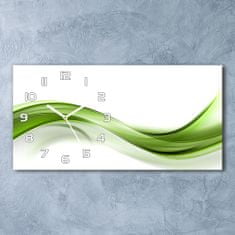 Wallmuralia Skleněné hodiny na stěnu tiché Zelená vlna bílé 60x30 cm