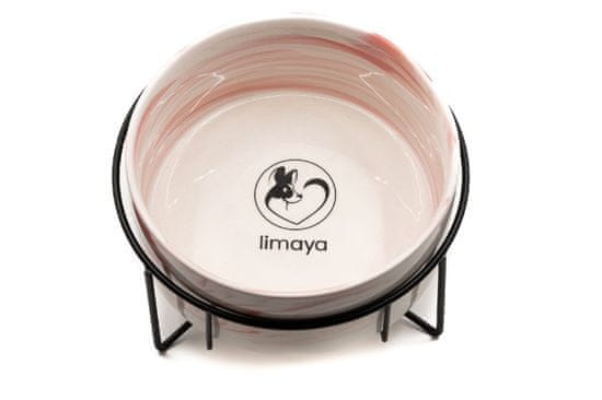 limaya Limaya keramická miska pro psy a kočky s kovovým podstavcem žíhaná bílo růžová 13 cm