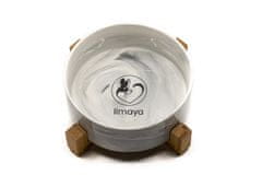 limaya Limaya keramická miska pro psy a kočky žíhaná bílo šedá s dřevěným podstavcem 21 cm