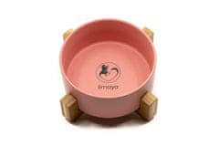 limaya Limaya keramická miska pro psy a kočky s dřevěným podstavcem růžová 15,5 cm