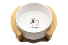 limaya Limaya keramická miska pro psy a kočky bílá strukturovaná s dřevěným půlkruhovým podstavcem 13 cm