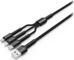 SWISSTEN Colorway Nabíjecí Kabel 3v1 Lightning+MicroUSB+USB-C/ 4A/ Nylon/ 1,2m/ Šedivý