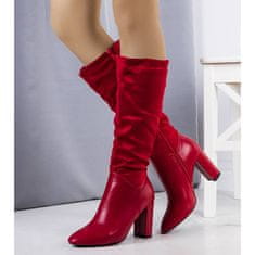 Červené zateplené boty s jehlovým podpatkem velikost 38