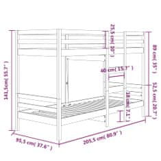 Greatstore Patrová postel 90 x 200 cm masivní borové dřevo