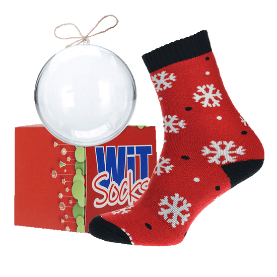 WiTSocks Veselé Ponožky Termo Vločky červené ve vánoční kouli + krabička