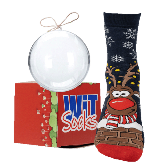 WiTSocks Veselé Ponožky Termo Rudy ve vánoční kouli + krabička
