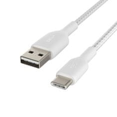 Belkin kabel oplétaný USB-C - USB-A, 2m, bílý