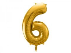 Paris Dekorace Foliový zlatý balónek číslice 6, 86 cm