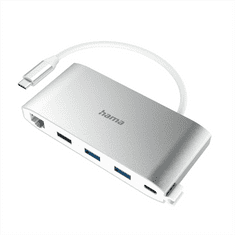 Hama USB-C hub, Multiport, 8 připojení, 3x USB-A, 2x USB-C, VGA, HDMI, LAN
