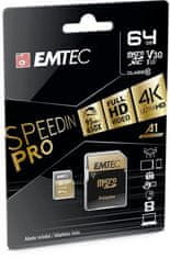 Emtec Paměťová karta "SpeedIN", microSDXC, 64GB, UHS-I/U3/V30/A2, 100/95 MB/s, adaptér, ECMSDM64GXC1