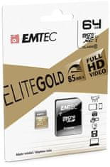 Emtec Paměťová karta "Elite Gold", microSDXC, 64GB, UHS-I/U1, 85/20 MB/s, adaptér, ECMSDM64GXC10GP